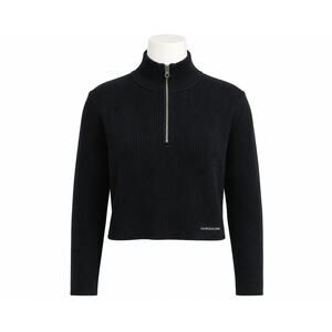 Calvin Klein XL Black Ribbed Cropped Half Zip Sweater - Size XL